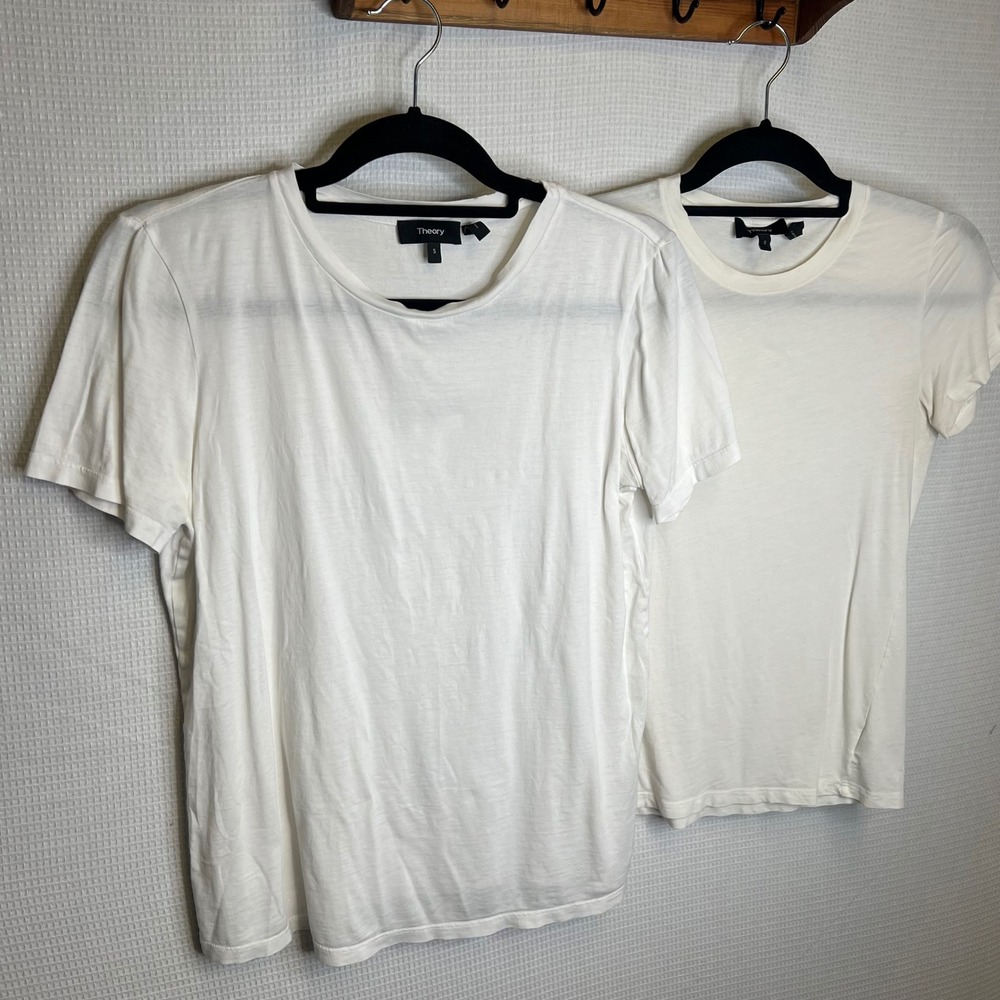 Theory White Pima Cotton Tee Bundle Apex Easy Tee Short Sleeve Small Lot of 2
